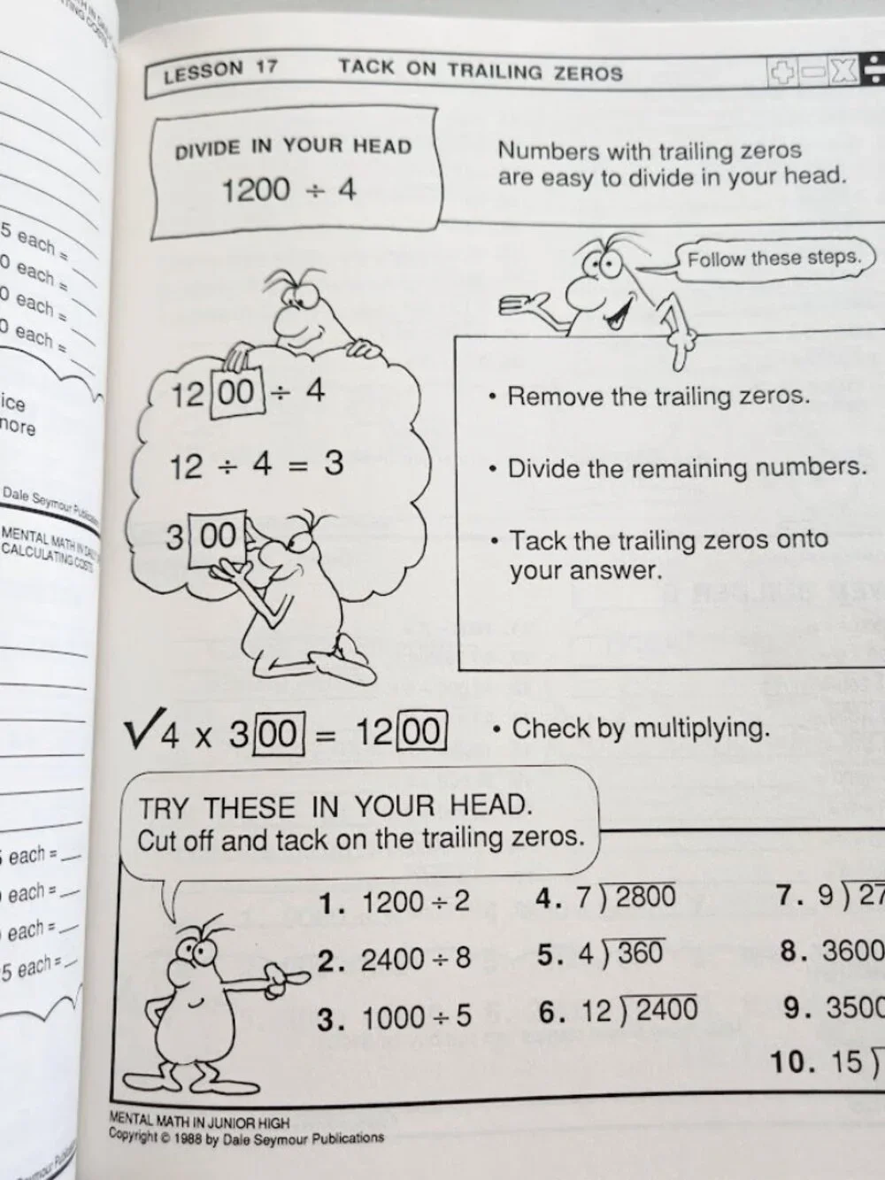 Mental Math in Junior High Workbook Grades 7-9 Paperback Activity Book Mathemati